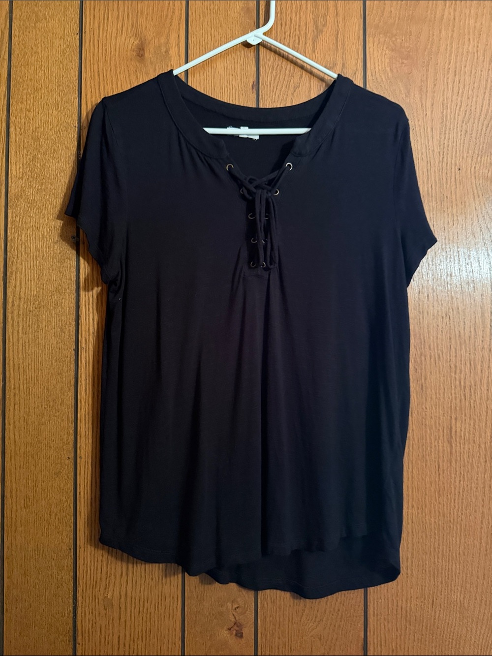 Maurices Black Lace-Up Short Sleeve Tee